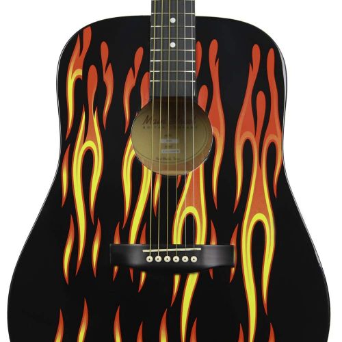  Main Street Guitars MAFL Dreadnought Acoustic Guitar in High Gloss Black with Flames