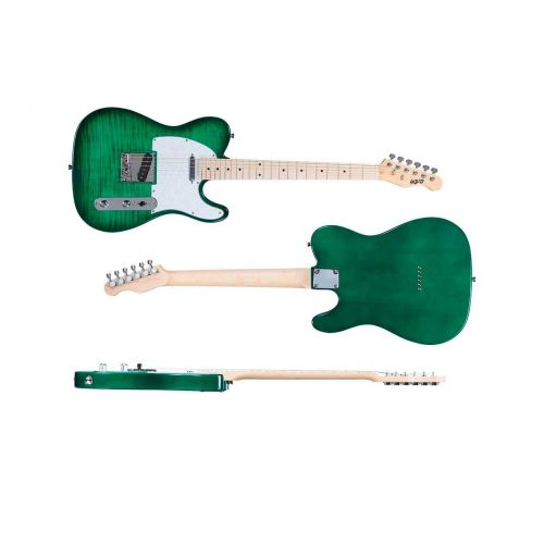  Monoprice Indio Retro DLX Flamed Top Electric Guitar - Trans Green With Heavy-Duty Gig Bag, Built For Performance