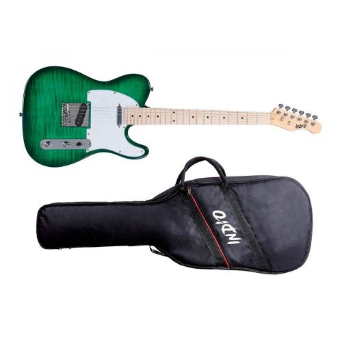  Monoprice Indio Retro DLX Flamed Top Electric Guitar - Trans Green With Heavy-Duty Gig Bag, Built For Performance