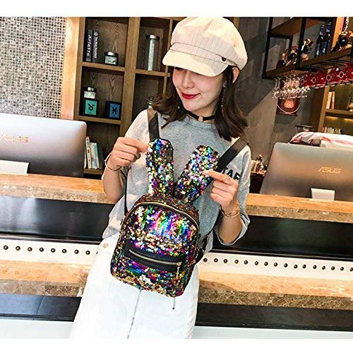  Gulilasa Shoulder Bag For Women And Girls With Cute Rabbit Ears Backpack Sequins Shoulder Bag Schoolbag Travel Day pack