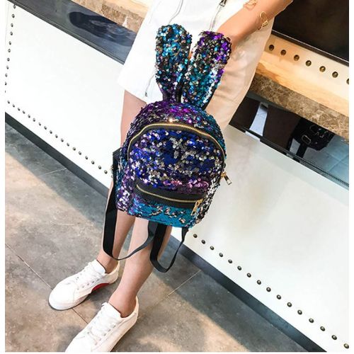  Gulilasa Shoulder Bag For Women And Girls With Cute Rabbit Ears Backpack Sequins Shoulder Bag Schoolbag Travel Day pack