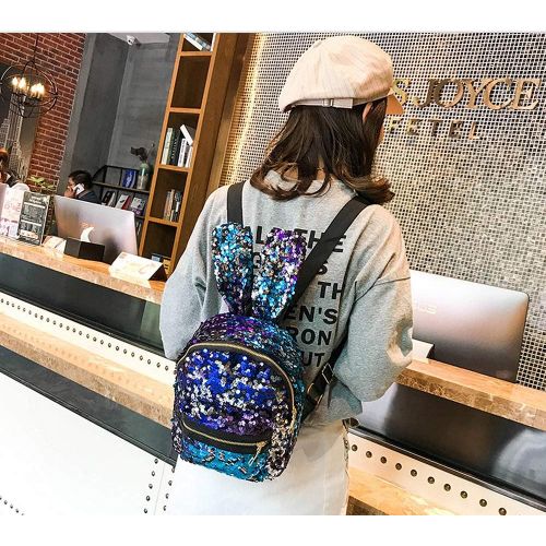  Gulilasa Shoulder Bag For Women And Girls With Cute Rabbit Ears Backpack Sequins Shoulder Bag Schoolbag Travel Day pack