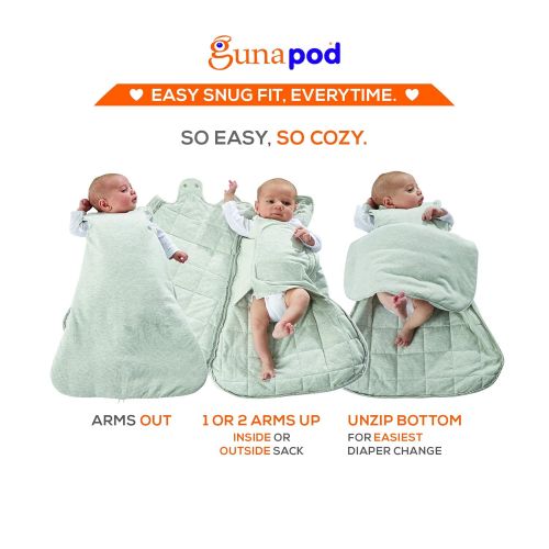  Gunamuna gunamuna POD Swaddle Sack - Light Weight Adjustable 5-Way Luxury BambooViscose/Newborn Sleeping Bag w/WONDERZiP, Grey, NB-3M