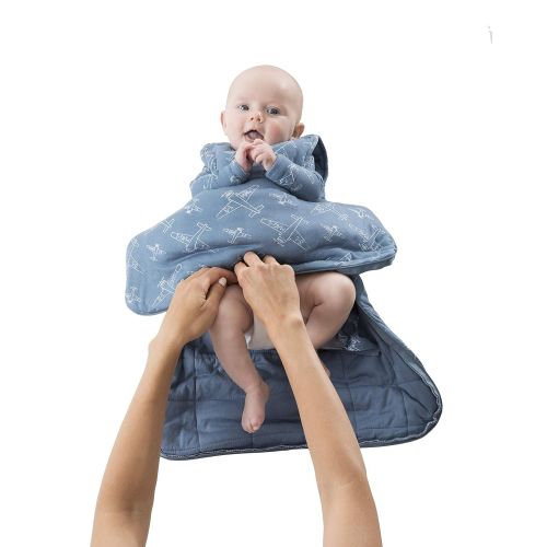  Gunamuna Gunapod Swaddle Sack 5-Way Adjustable Sleeping Bag, Blue White Airplanes, 0-3 Months