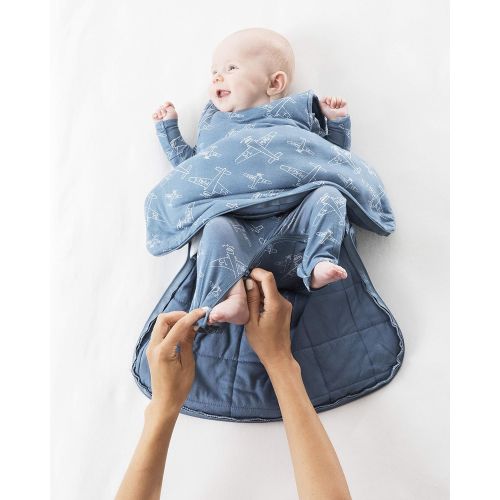  Gunamuna Gunapod Swaddle Sack 5-Way Adjustable Sleeping Bag, Blue White Airplanes, 0-3 Months