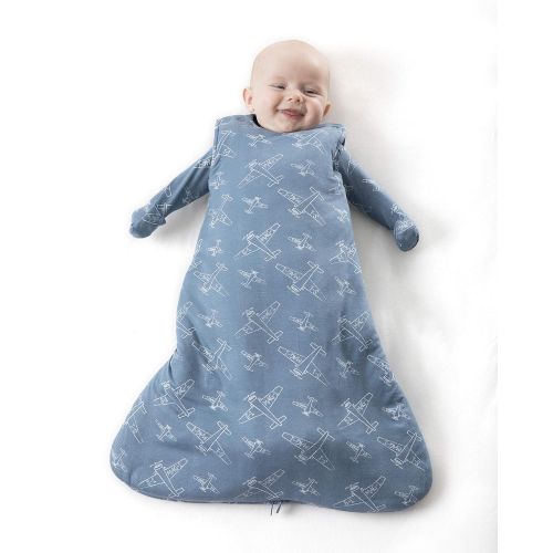  Gunamuna Gunapod Swaddle Sack 5-Way Adjustable Sleeping Bag, Blue White Airplanes, 0-3 Months