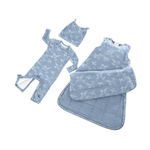  Gunamuna Gunapod Swaddle Sack 5-Way Adjustable Sleeping Bag, Blue White Airplanes, 0-3 Months