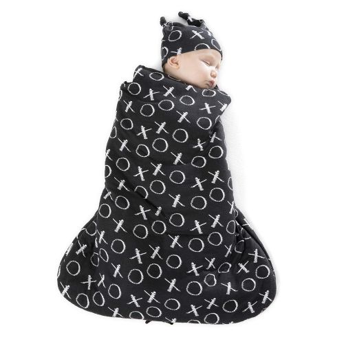  Gunamuna Gunapod Swaddle Sack 5-Way Adjustable Sleeping Bag, Black White XO, 0-3 Months