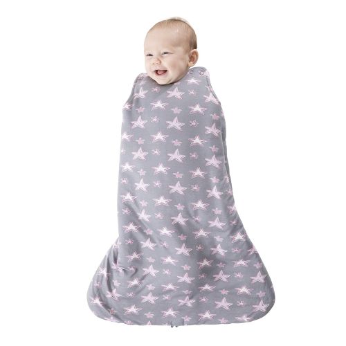  Gunamuna Gunapod Swaddle Sack 5-Way Adjustable Sleeping Bag, Grey Pink Stars, 0-3 Months