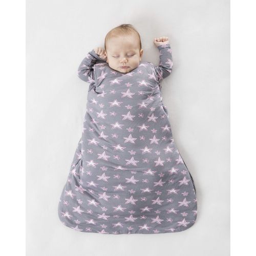  Gunamuna Gunapod Swaddle Sack 5-Way Adjustable Sleeping Bag, Grey Pink Stars, 0-3 Months