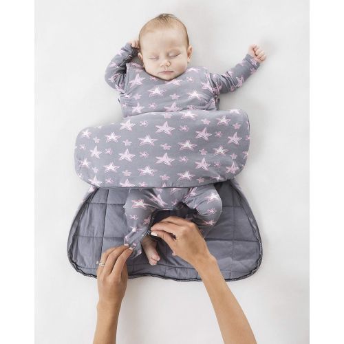  Gunamuna Gunapod Swaddle Sack 5-Way Adjustable Sleeping Bag, Grey Pink Stars, 0-3 Months