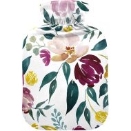 Warm Water Bottle with Soft Cover 2L fashy Shoulder ice Pack for Bed, Kids Men & Women Watercolor Floral Pattern Delicate Flower