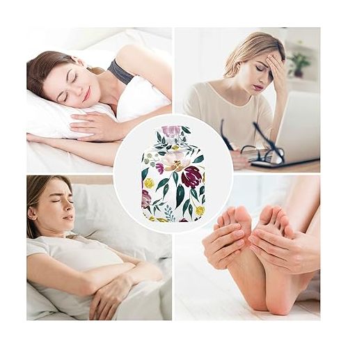  Warm Water Bottle with Soft Cover 2L fashy Shoulder ice Pack for Bed, Kids Men & Women Watercolor Floral Pattern Delicate Flower