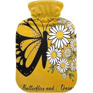 Water Bags Foot Warmer Velvet Transparent 2L fashy ice Water Bottle for Hot and Cold Therapies Butterflies Yellow Daisies Positive Quote Flower Design