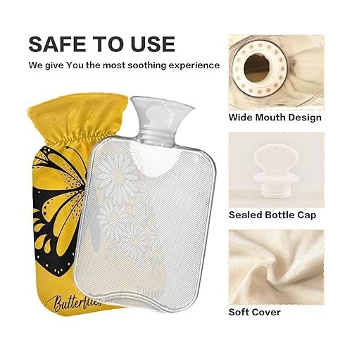  Water Bags Foot Warmer Velvet Transparent 2L fashy ice Water Bottle for Hot and Cold Therapies Butterflies Yellow Daisies Positive Quote Flower Design