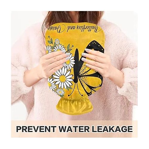  Water Bags Foot Warmer Velvet Transparent 2L fashy ice Water Bottle for Hot and Cold Therapies Butterflies Yellow Daisies Positive Quote Flower Design
