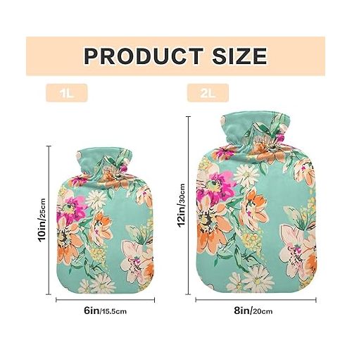  Hot Bottle Water Bag with Soft Cover 2L fashy ice Packs for Injuries, Hand & Feet Warmer Sketched Flower Print Bright Colors