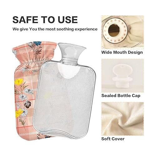 hot Water Velvet Transparent 1 Liter fashy ice Pack for Injuries, Hand & Feet Warmer Check Flowers