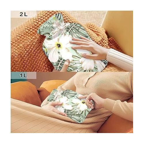  hot Water Bottles with Soft Cover 2L fashy ice Pack for Pain Relief, Menstrual Cramps Tropical Hibiscus Flower