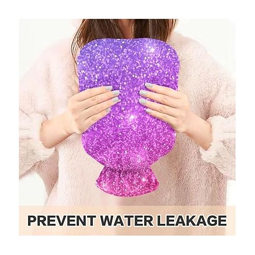  Large Water Bottle with Velvet Cover 2L fashy ice Pack for Hot and Cold Therapies Purple Pink