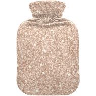 hot Water Velvet Transparent 2L fashy Shoulder ice Pack for Hot and Cold Therapies Beige Sparkling Glitter