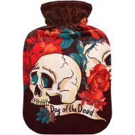 Large Water Bottle with Velvet Cover 2L fashy ice Packs for Menstrual Cramps, Neck and Shoulder Pain Relief Photo Skull and Flowers Day of The Dead Design Element Vintage Card