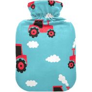 hot Water Bag with Soft Cover 1 Liter fashy ice Packs for Hot and Cold Compress, Hand Feet Red Tractor Blue