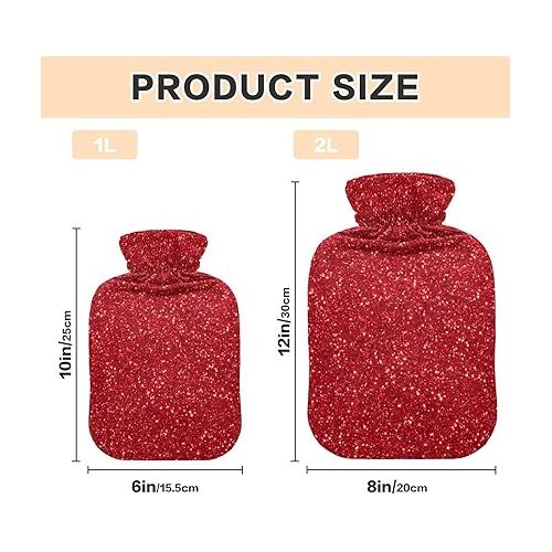  hot Water Bag Velvet Transparent 2L fashy ice Pack for Pain Relief, Menstrual Cramps Red Glitter Texture