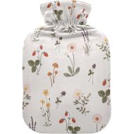 Warm Water Bottle Velvet Transparent 1 Liter fashy ice Packs for Pain Relief, Menstrual Cramps Wildflowers Khaki