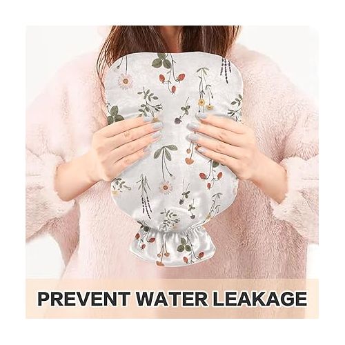  Warm Water Bottle Velvet Transparent 1 Liter fashy ice Packs for Pain Relief, Menstrual Cramps Wildflowers Khaki