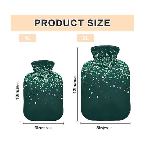  Hot Bottle Water Bag Velvet Transparent 2L fashy ice Pack for Hot and Cold Therapies Green Glitter