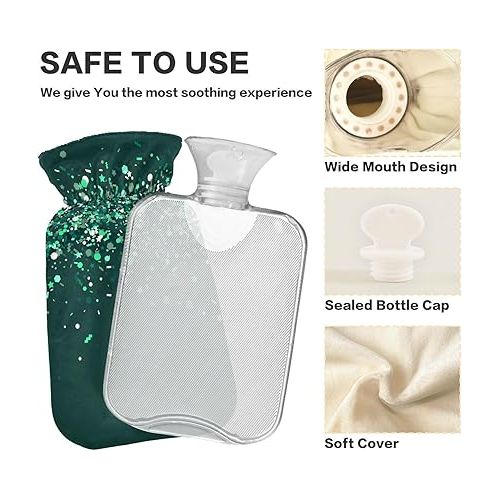  Hot Bottle Water Bag Velvet Transparent 2L fashy ice Pack for Hot and Cold Therapies Green Glitter