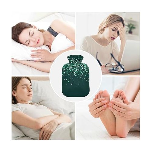  Hot Bottle Water Bag Velvet Transparent 2L fashy ice Pack for Hot and Cold Therapies Green Glitter