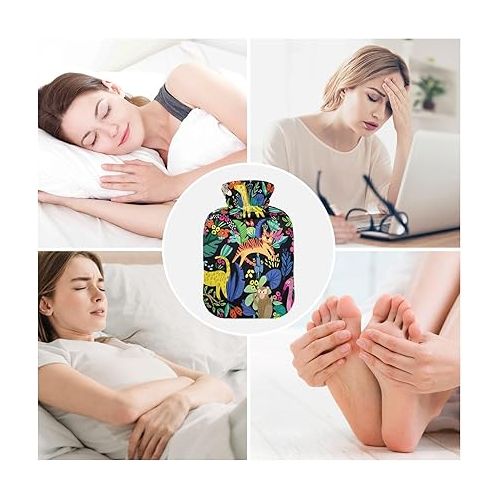  Water Bags Foot Warmer Velvet Transparent 2L fashy ice Pack for Hot and Cold Compress, Hand Feet Cute Tropical Animals Plants Flowers