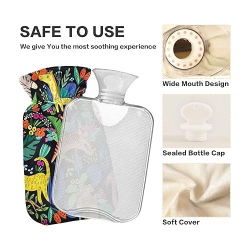  Water Bags Foot Warmer Velvet Transparent 2L fashy ice Pack for Hot and Cold Compress, Hand Feet Cute Tropical Animals Plants Flowers