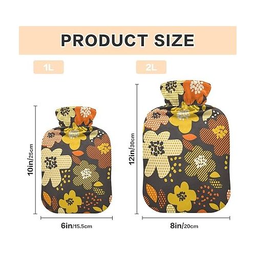  hot Water with Soft Cover 2L fashy Shoulder ice Pack for Pain Relief, Menstrual Cramps Retro Flower Motif in Fall Orange