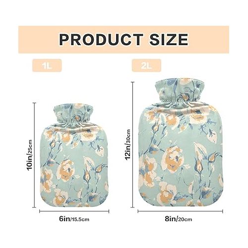  Large Water Bottle with Soft Cover 1 Liter fashy ice Packs for Hot and Cold Compress, Hand Feet Spring Flowers