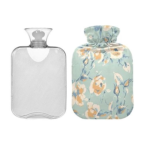  Large Water Bottle with Soft Cover 1 Liter fashy ice Packs for Hot and Cold Compress, Hand Feet Spring Flowers