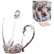 [아마존베스트]Guon-Wuvl Handicraft Crystal Glass 3D Flower Cups Tea Mug With Tea Spoon Women Coffee, Tea, Juice, Beer, Milk Hot And Cold Drinks Use Gift Package. (Chrysanthemum, 11 OZ)