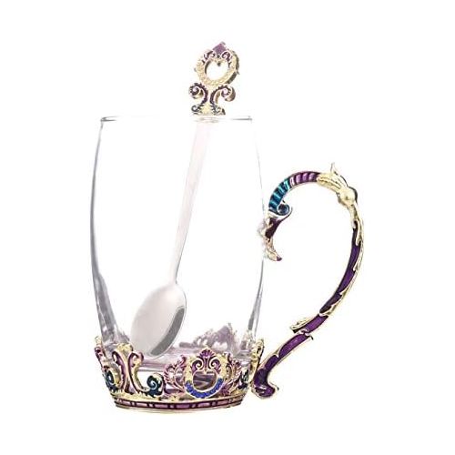  [아마존베스트]Guon-Wuvl Handicraft Crystal Glass 3D Flower Cups Tea Mug With Tea Spoon Women Coffee, Tea, Juice, Beer, Milk Hot And Cold Drinks Use Gift Package. (Chrysanthemum, 11 OZ)