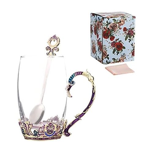  [아마존베스트]Guon-Wuvl Handicraft Crystal Glass 3D Flower Cups Tea Mug With Tea Spoon Women Coffee, Tea, Juice, Beer, Milk Hot And Cold Drinks Use Gift Package. (Chrysanthemum, 11 OZ)