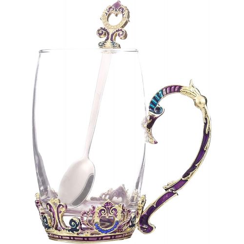  [아마존베스트]Guon-Wuvl Handicraft Crystal Glass 3D Flower Cups Tea Mug With Tea Spoon Women Coffee, Tea, Juice, Beer, Milk Hot And Cold Drinks Use Gift Package. (Chrysanthemum, 11 OZ)