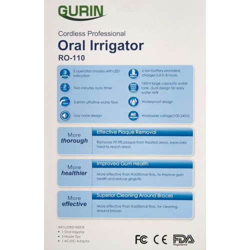  Gurin Professional Rechargeable Oral Irrigator Water Flosser with High Capacity Water Tank