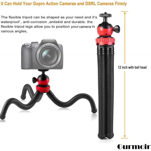  Gurmoir 12 Flexible Camera Tripod, 3 in1 Travel Tripod Stand with Adapter and Long Screw, Compatible with Gopro Hero 10/9 Black/8/7/6/5/AKASO/SJCAM/YI/DJI Osmo Action/DSLR Canon Ni