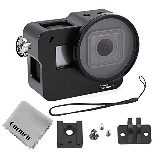  Gurmoir Case Aluminum Alloy Frame Housing for Gopro Hero 7 Black/Hero(2018) Action Camera, Protective Metal Side Open Shell with 52mm UV Filter and Back Door