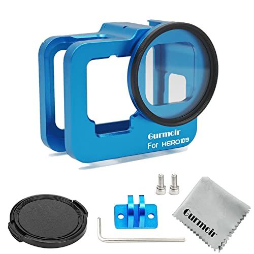  Gurmoir Aluminum Alloy Case for Gopro Hero 10/Hero 9 Black Action Camera,Back Door Case Metal Frame Housing.Side Open Wire Connectable Protective Case with 52mm UV Filter for Gopro