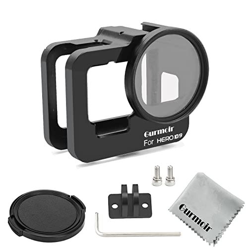  Gurmoir Metal Case for Gopro Hero 10/Hero 9 Black Action Camera,Aluminum Alloy Back Door Housing Frame.Side Open Wire Connectable Protective Metal Shell with 52mm UV Filter for Gop