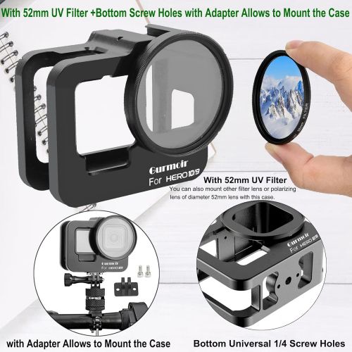  Gurmoir Metal Case for Gopro Hero 10/Hero 9 Black Action Camera,Aluminum Alloy Back Door Housing Frame.Side Open Wire Connectable Protective Metal Shell with 52mm UV Filter for Gop