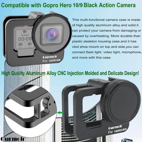  Gurmoir Metal Case for Gopro Hero 10/Hero 9 Black Action Camera,Aluminum Alloy Back Door Housing Frame.Side Open Wire Connectable Protective Metal Shell with 52mm UV Filter for Gop
