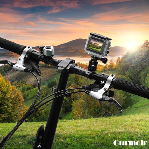  Gurmoir Mountain Bike Camera Handlebar Mount for Action Camera, 360 Degrees Rotation Aluminum Motorcycle Bicycle Rack Mount for Gopro Hero 10/9/8/7/6/5/4/AKASO/DJI Osmo Action/SJCA